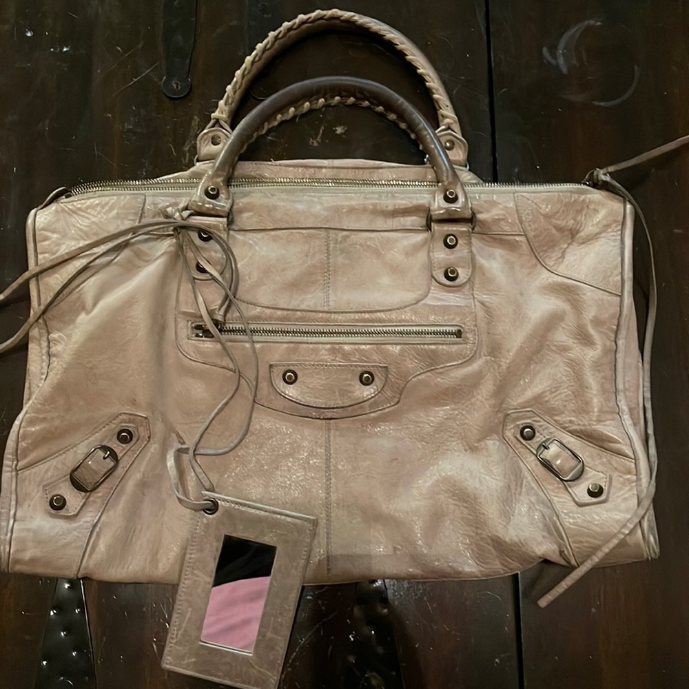 Balenciaga Taupe Leather Tote with Braided Handles